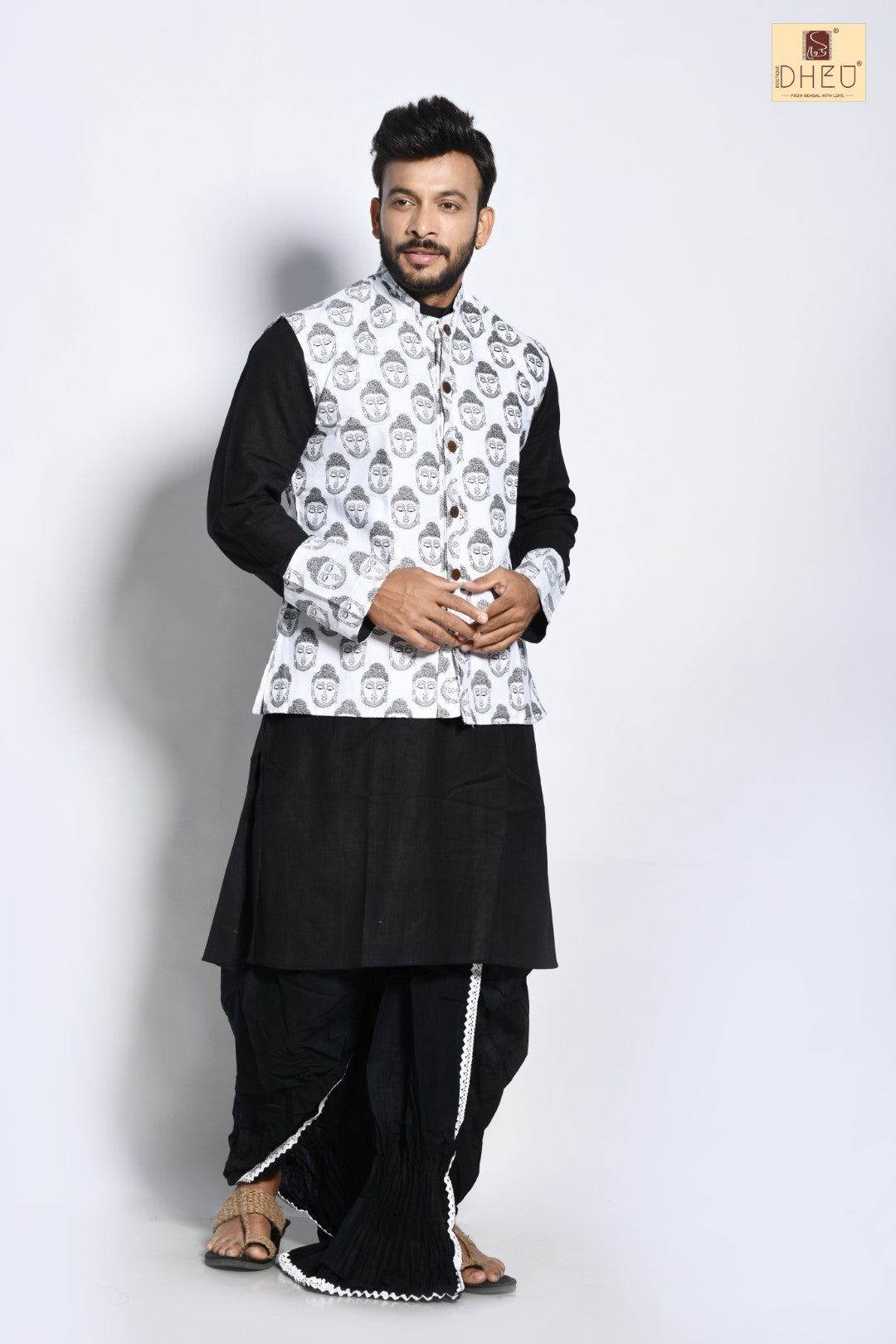 Perfect black and white kurta with casual ready to wear dhoti from dheu.in