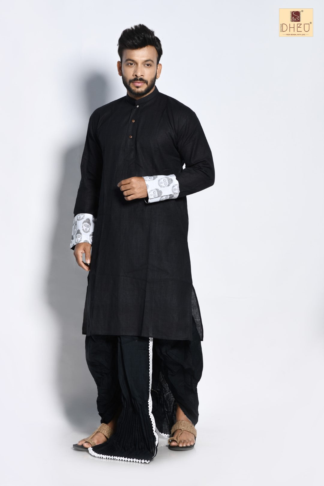 Sophisticate black kurta with black ready to wear dhoti from dheu.in