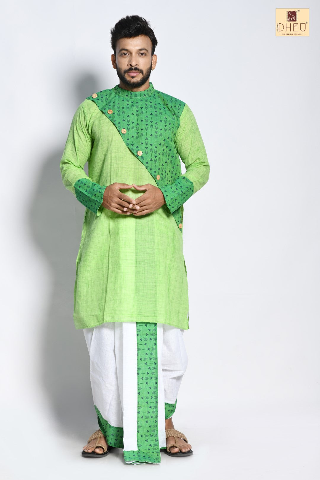 Elegant green kurta with designer dhoti only at dheu.in