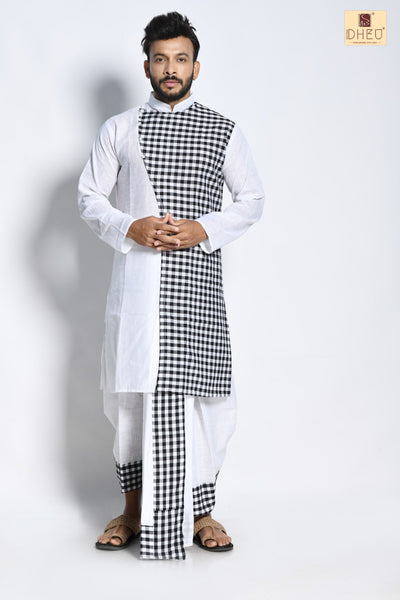 Classic black and white kurta with black & white designer dhoti from dheu.in