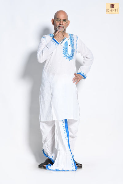 Perfect white and blue kurta for casual Dheu wear.