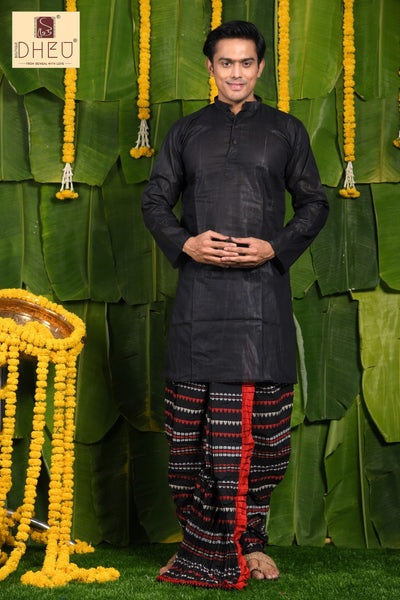 Sophisticate black kurta with multicolour designer dhoti from dheu.in