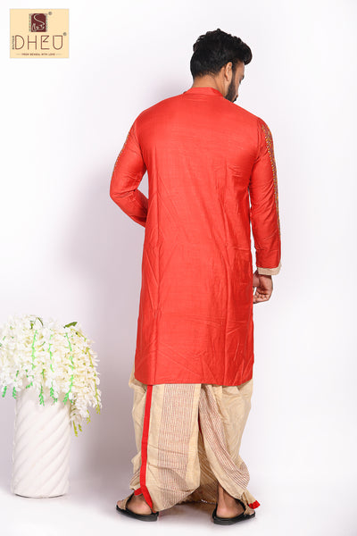 Notun Jamai- Dheu Designer Silk  Dhoti(Optional)Kurta Set