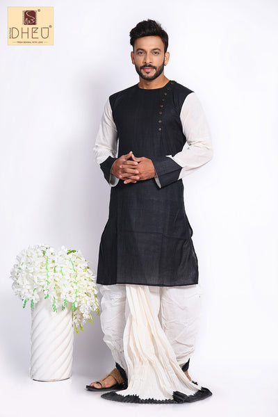 Sophisticate black kurta with designer white black dhoti only at dheu.in