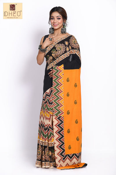 Designer Handloom pure Cotton ajrakh saree at lowest price at dheu.in