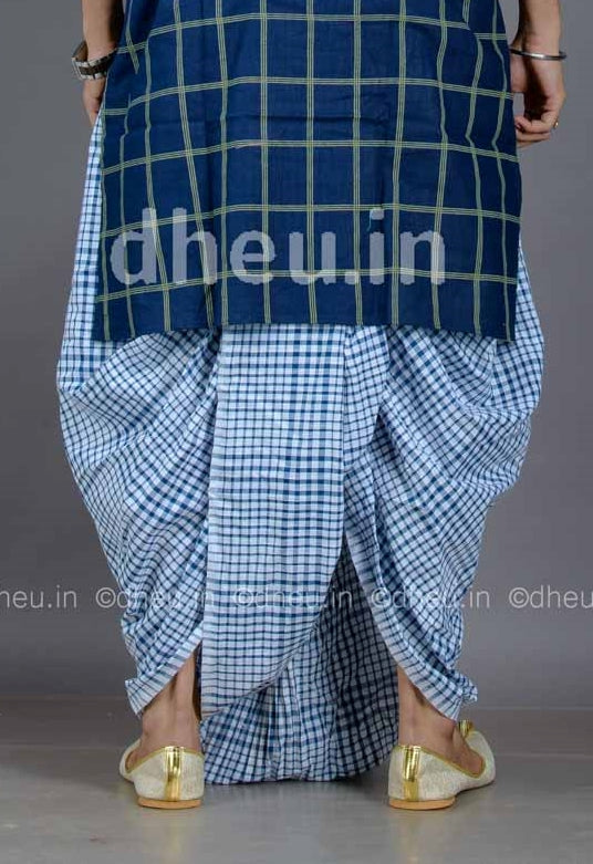 Blue Cheks-Bengali Cotton Dhoti- Ready to wear