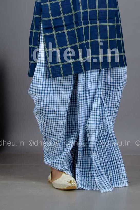 Blue Cheks-Bengali Cotton Dhoti- Ready to wear