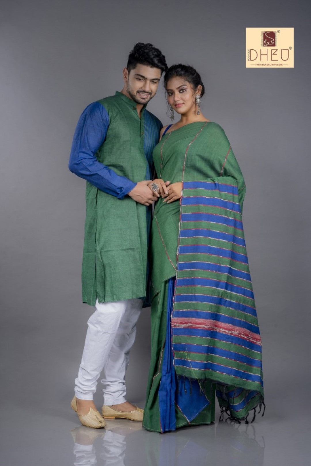 Biyer Phool- Handloom Saree-Kurta Couple Set