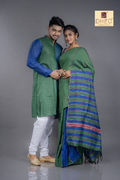 Biyer Phool- Handloom Saree-Kurta Couple Set
