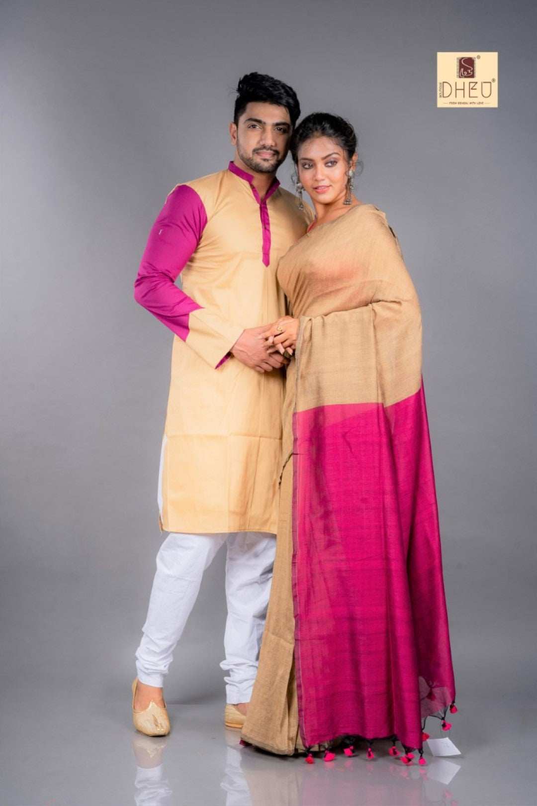 Saree Kurta Dhoti Couple set at Lowest Cost only at Boutique Dheu