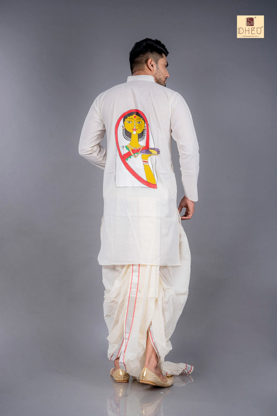 Sophisticate white kurta with white ready to wear dhoti from dheu.in
