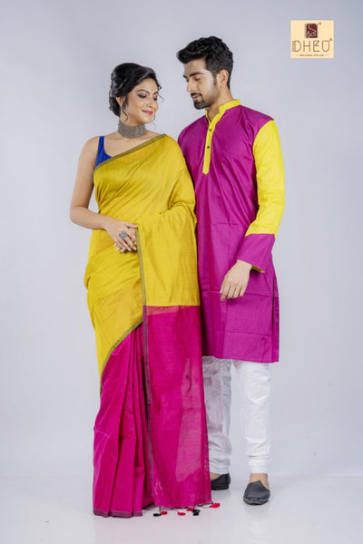 Saree Kurta Dhoti Couple set at Lowest Cost only at Boutique Dheu