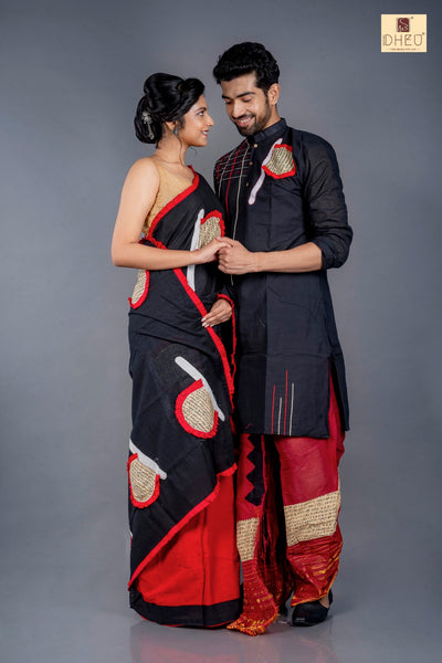 Pakha Couple set-Saree-Kurta-Dhoti(optional)Couple Set