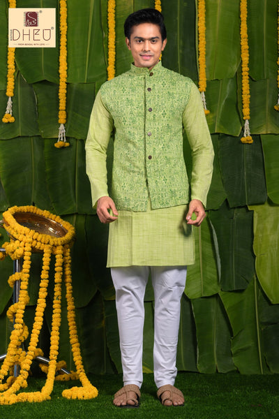 The designer , sophisticate green jacket with green kurta at low cost only in dheu.in