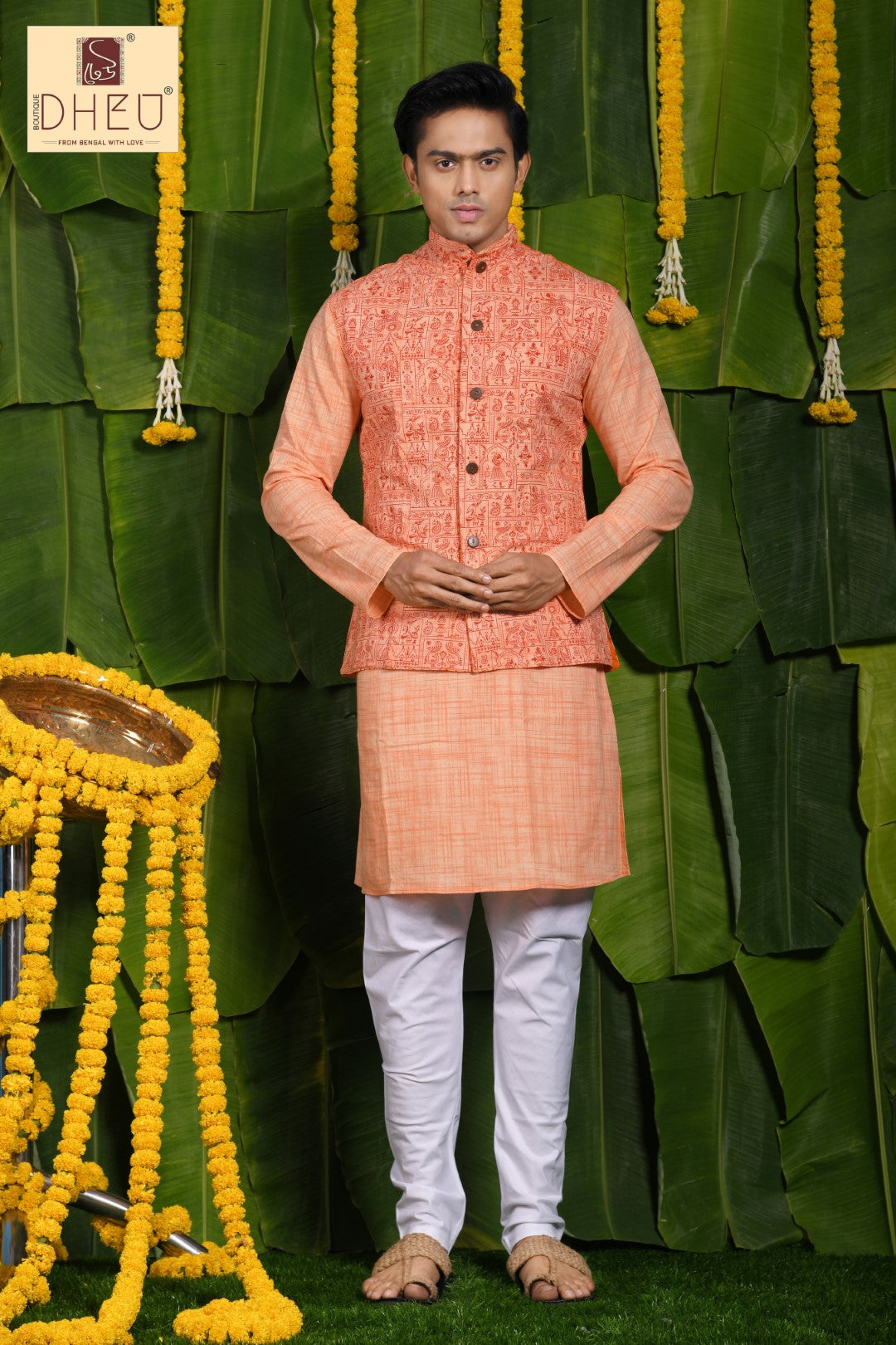 The designer , sophisticate orange jacket with orange kurta at low cost only in dheu.in