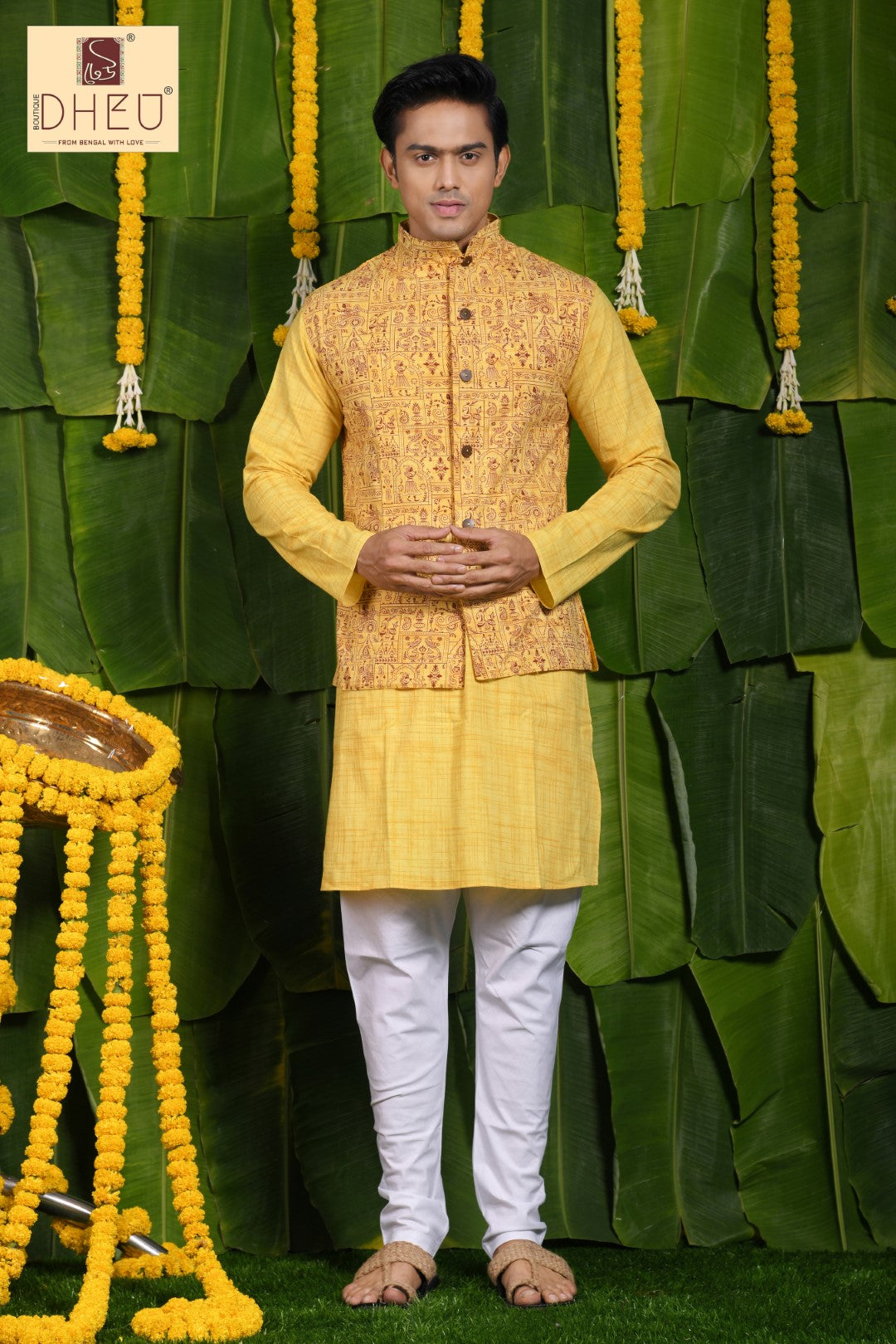 The designer , sophisticate yellow jacket with yellow kurta at low cost only in dheu.in