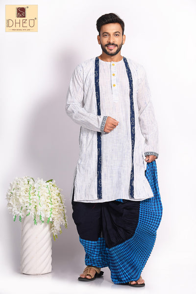 Classic white kurta & designer dhoti is perfect to buy from dheu.in