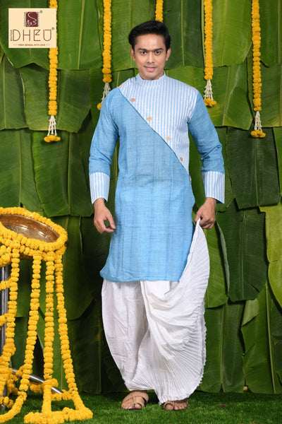 Perfect blue kurta with white ready to wear dhoti from dheu.in