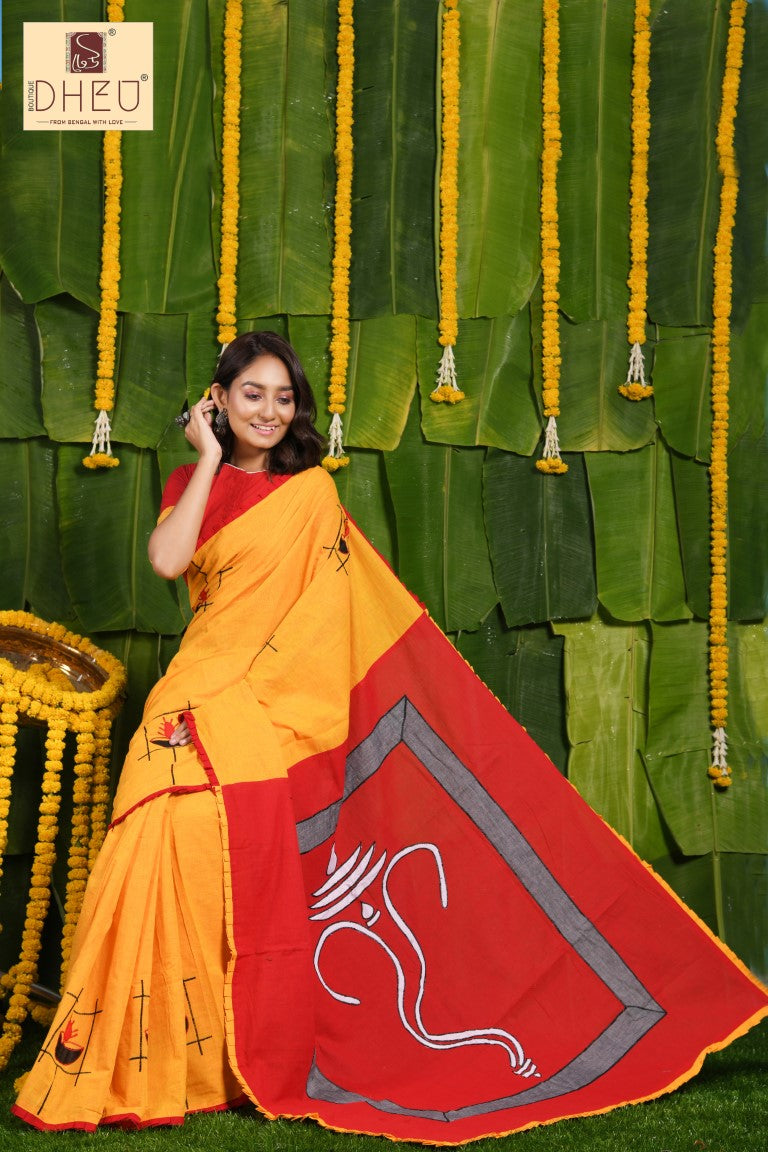 Handloom  Exclusive Applique Saree  at low cost only at dheu.in