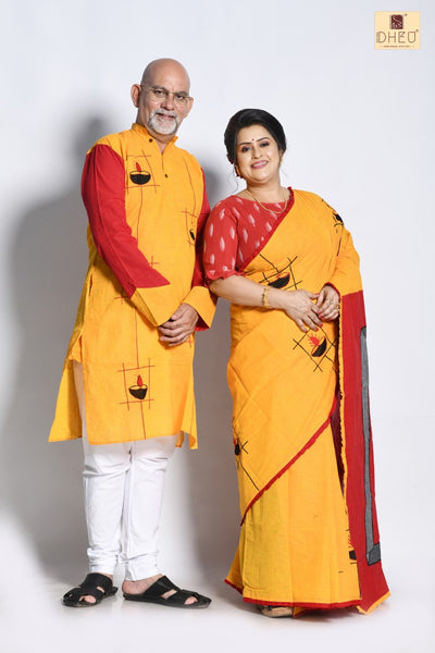 Saree Kurta Dhoti Couple set at Lowest Cost only at Boutique Dheu