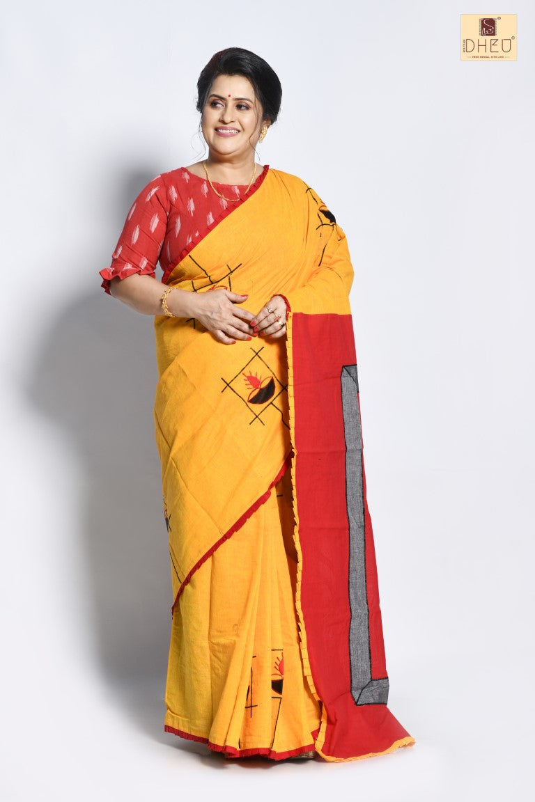 Designer handloom soft cotton applique saree at lowest price only at dheu.in