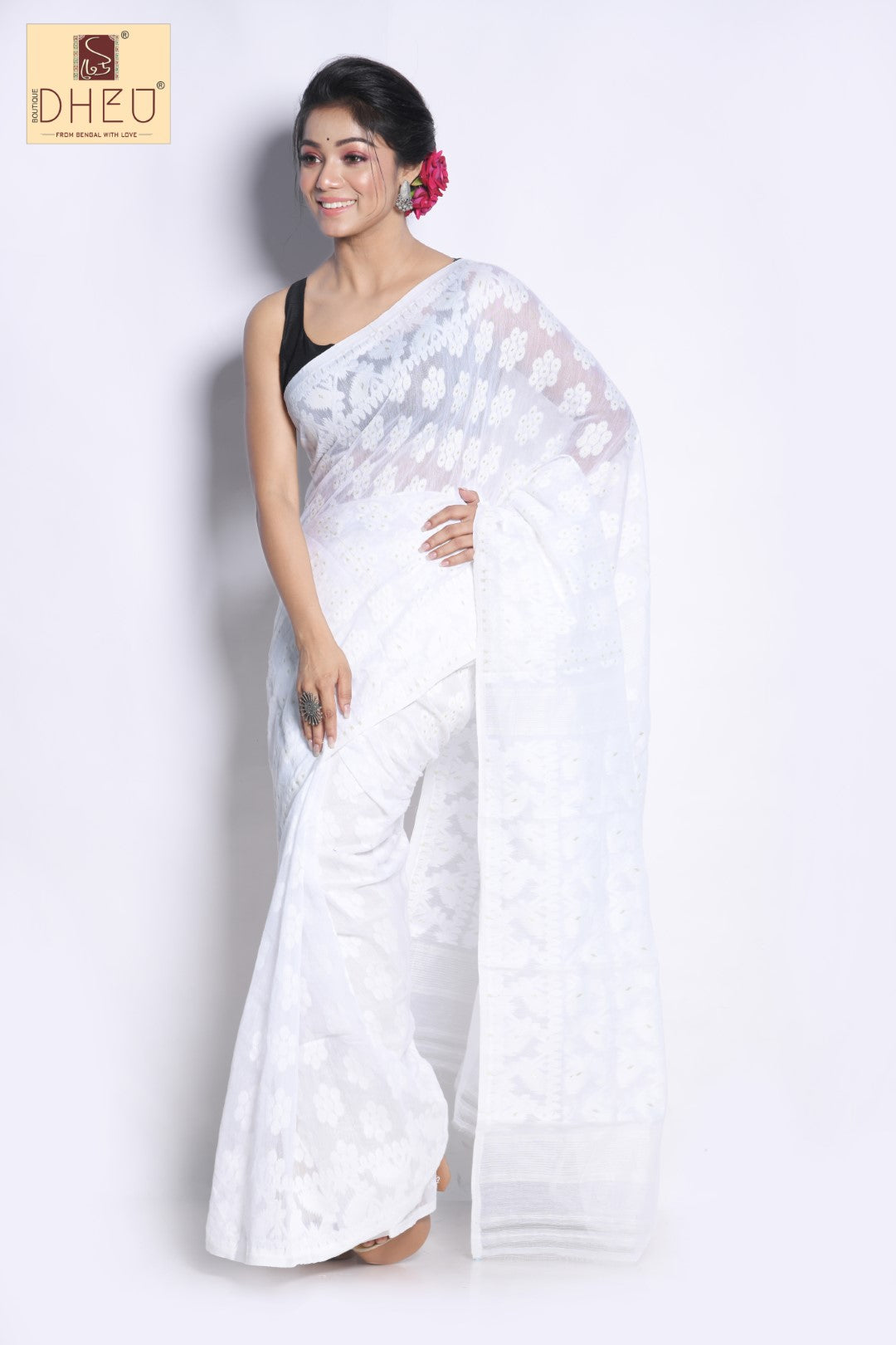 Snowflake-Soft jamdani saree