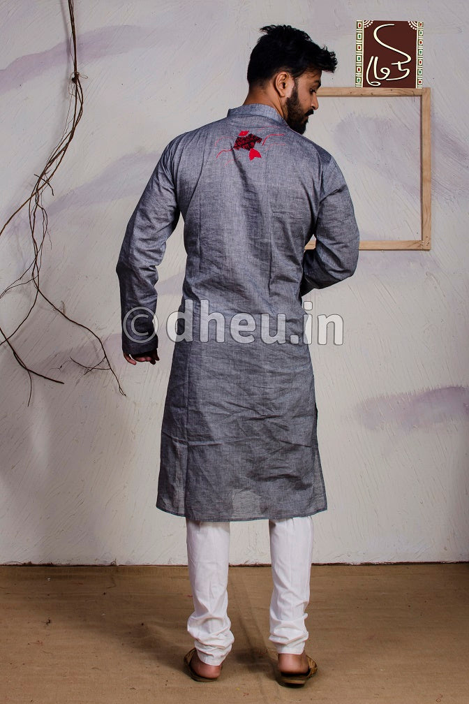 Fish applique -Handloom Cotton Applique kurta - Boutique Dheu