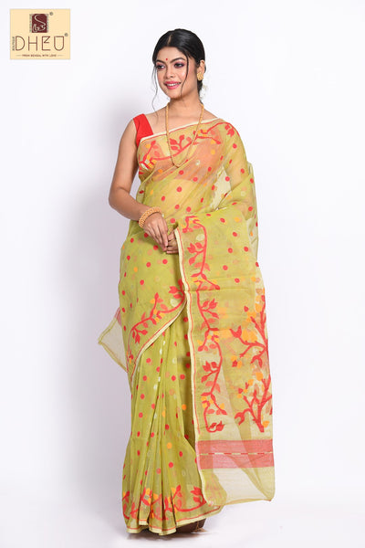 Designer cotton resham jamdani saree at lowest cost only at dheu.in