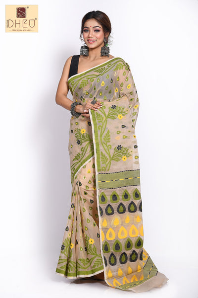 Designer cotton resham jamdani saree at lowest cost only at dheu.in