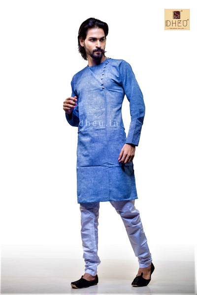 Sky Blue Cotton  Kurta for Men