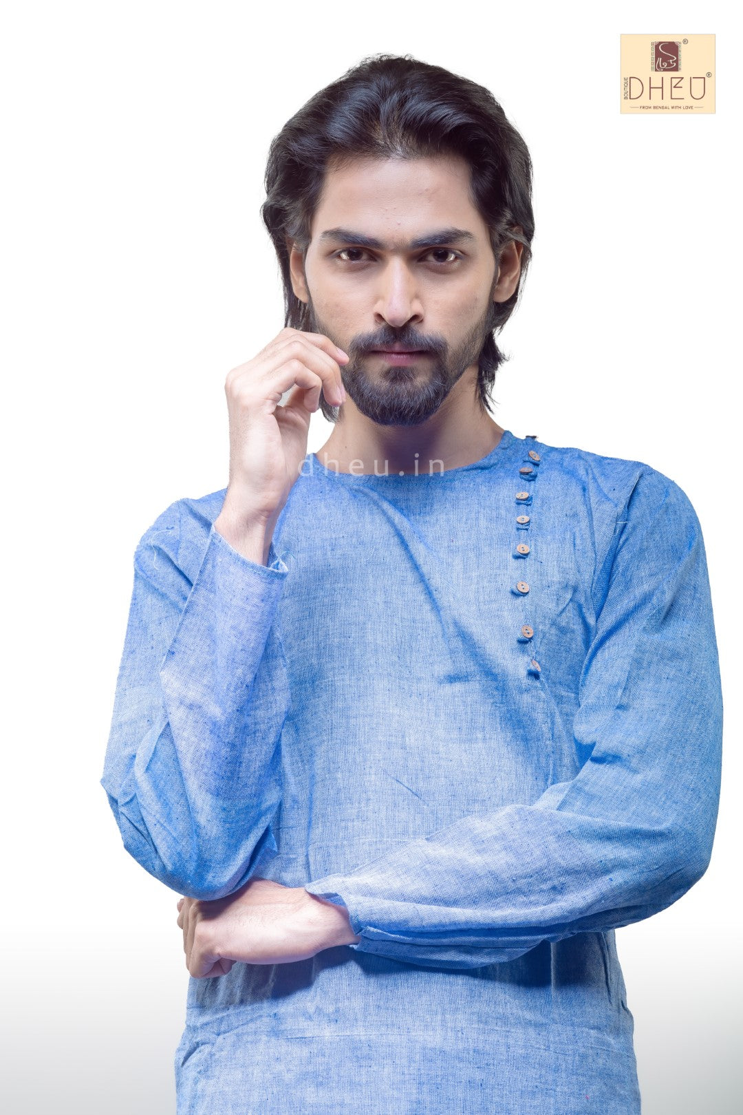 Sky Blue Cotton  Kurta for Men