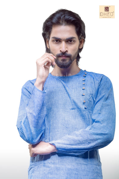 Sky Blue Cotton  Kurta for Men