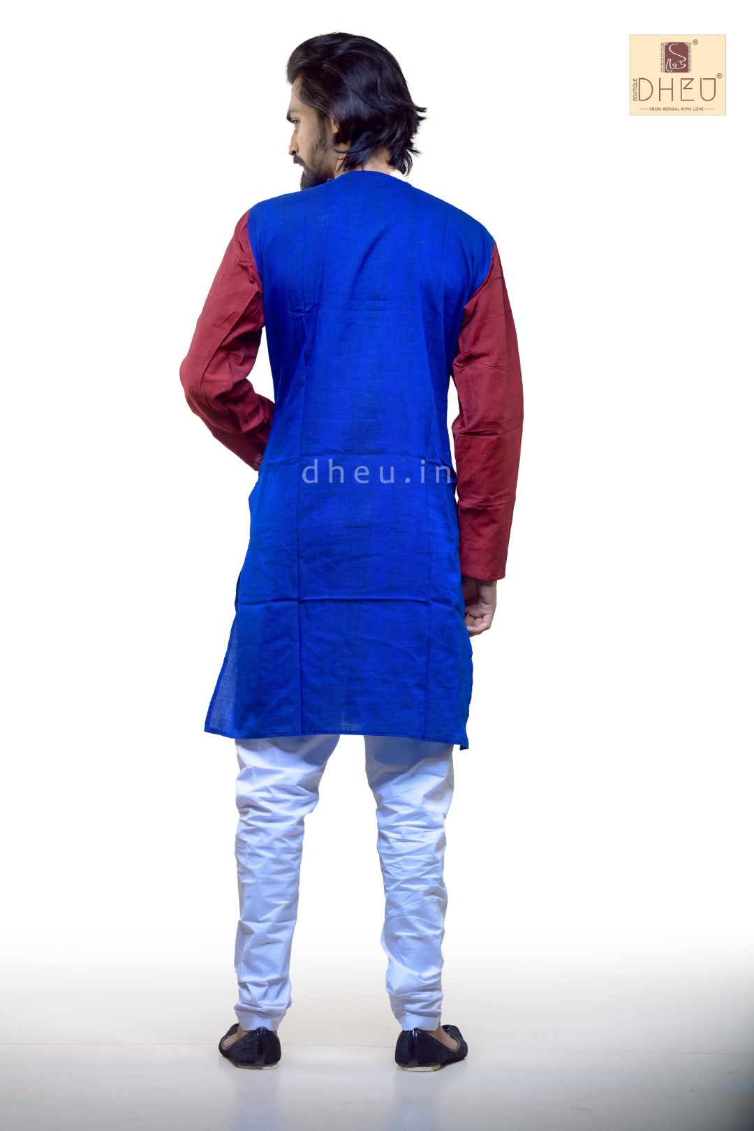 Maroon-Blue Cotton  Kurta for Men