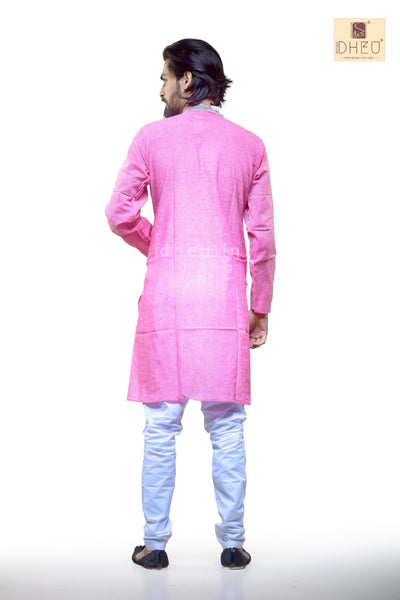 Pink Pure Cotton kurta with Khes Border