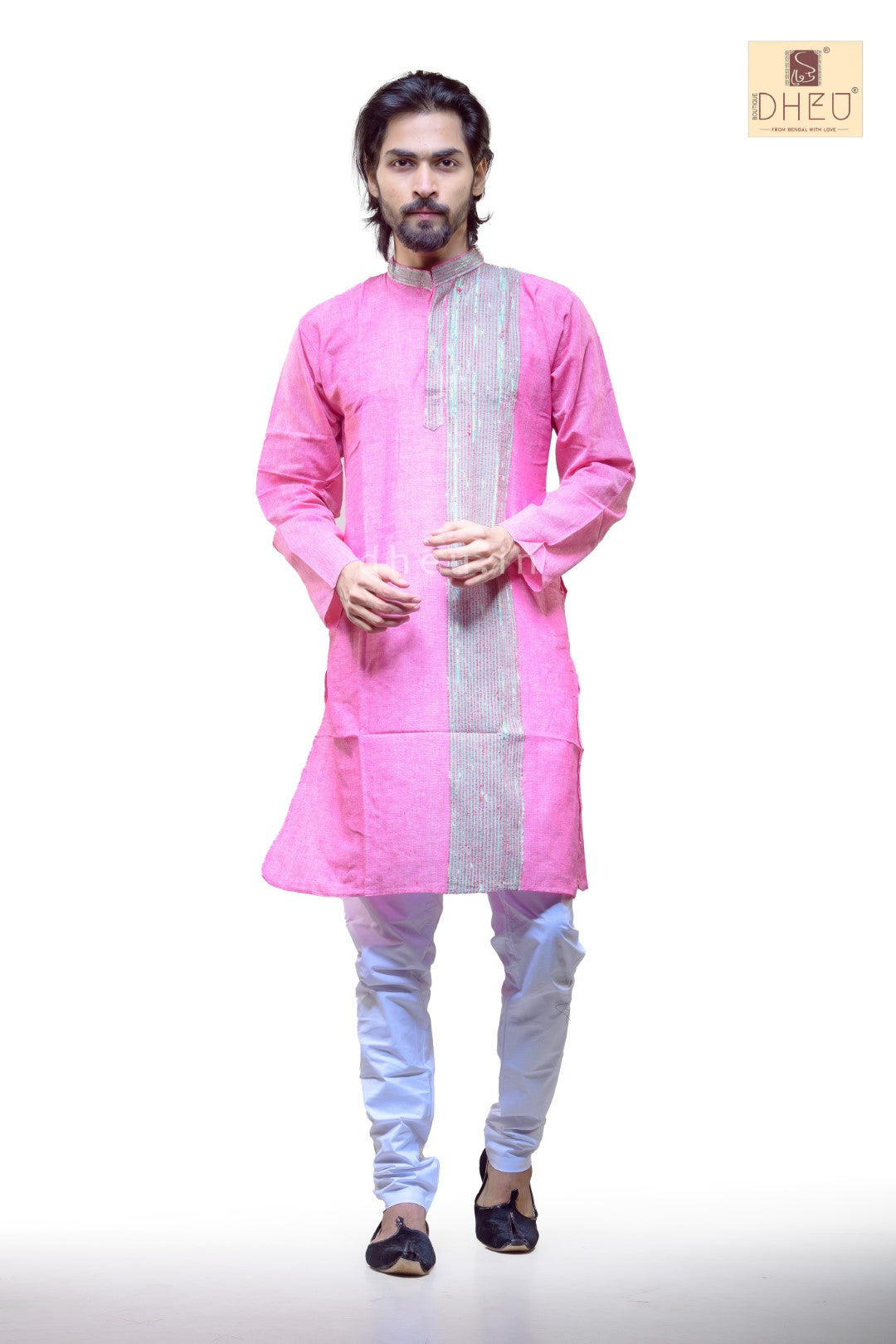 Pink Pure Cotton kurta with Khes Border