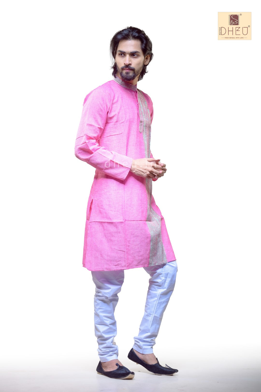 Pink Pure Cotton kurta with Khes Border