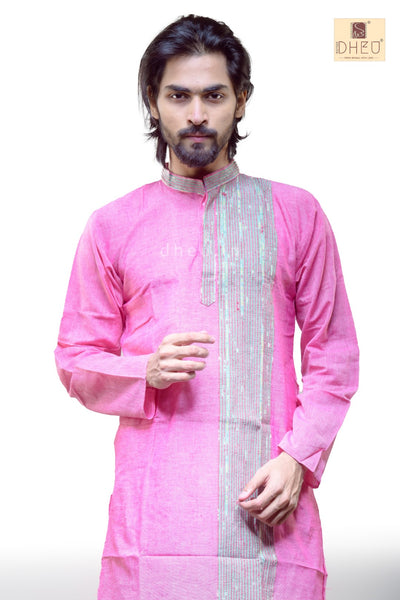 Pink Pure Cotton kurta with Khes Border