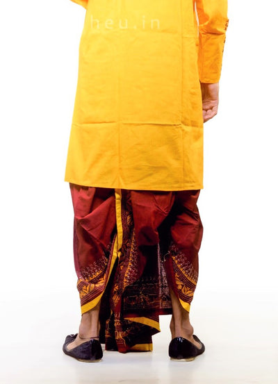 Dheu | Designer Maroon Kantha Dhoti- Ready to wear - Boutique Dheu