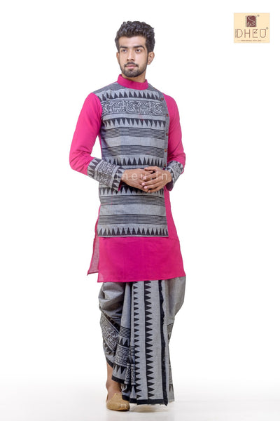 Sophisticate red grey kurta with black-greydesigner dhoti from dheu.in