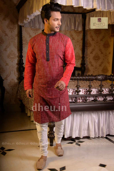 Handloom Pure Cotton Jharna-Khadi Saree-Kurta Couple Set - Boutique Dheu