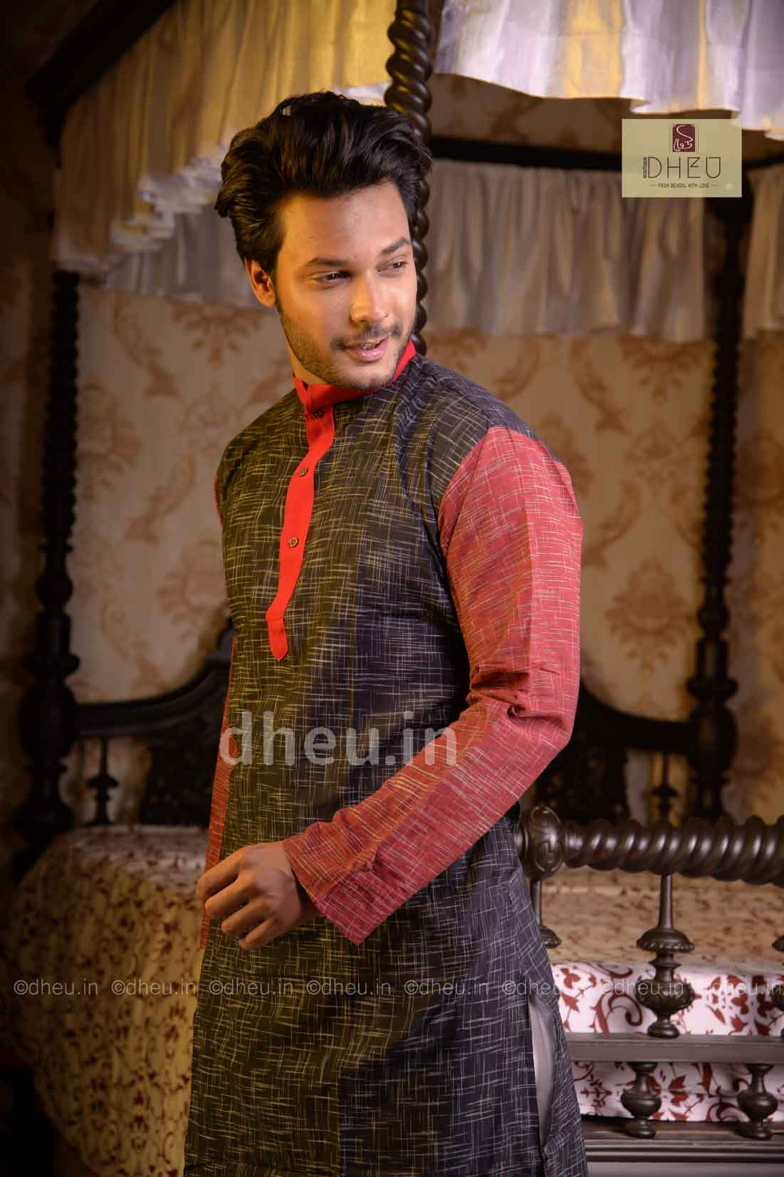 Handloom Pure Cotton Jharna-Khadi Saree-Kurta Couple Set - Boutique Dheu