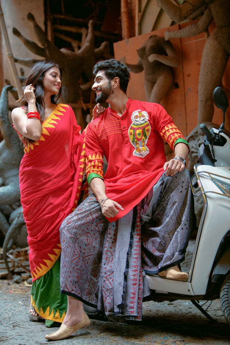 Laxmi Pecha- Saree-Kurta Couple Set