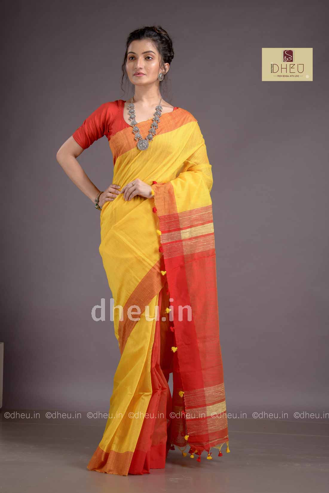 Handloom Cotton-Silk Saree-Kurta Couple Set - Boutique Dheu