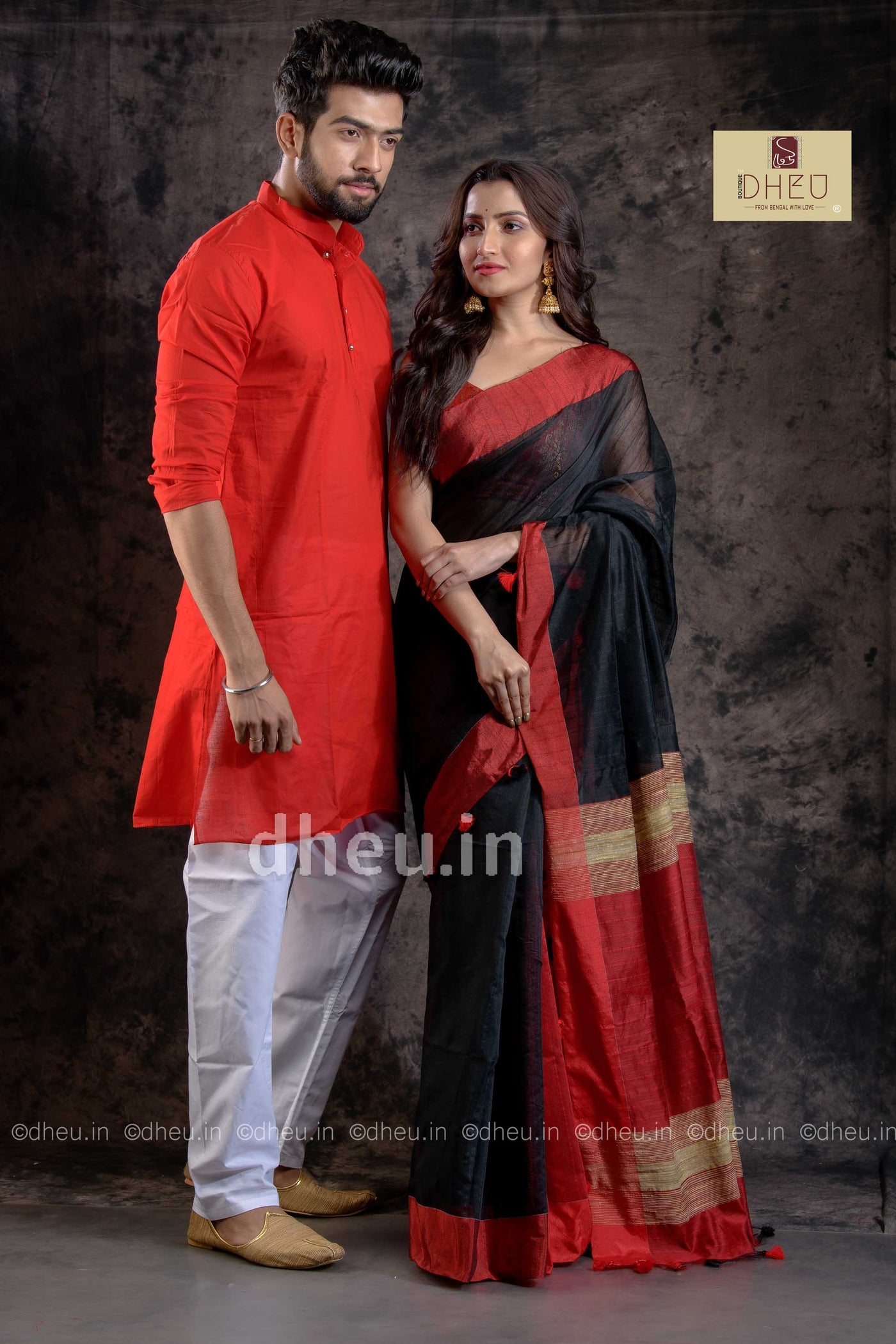 Handloom Saree-Kurta Couple Set - Boutique Dheu