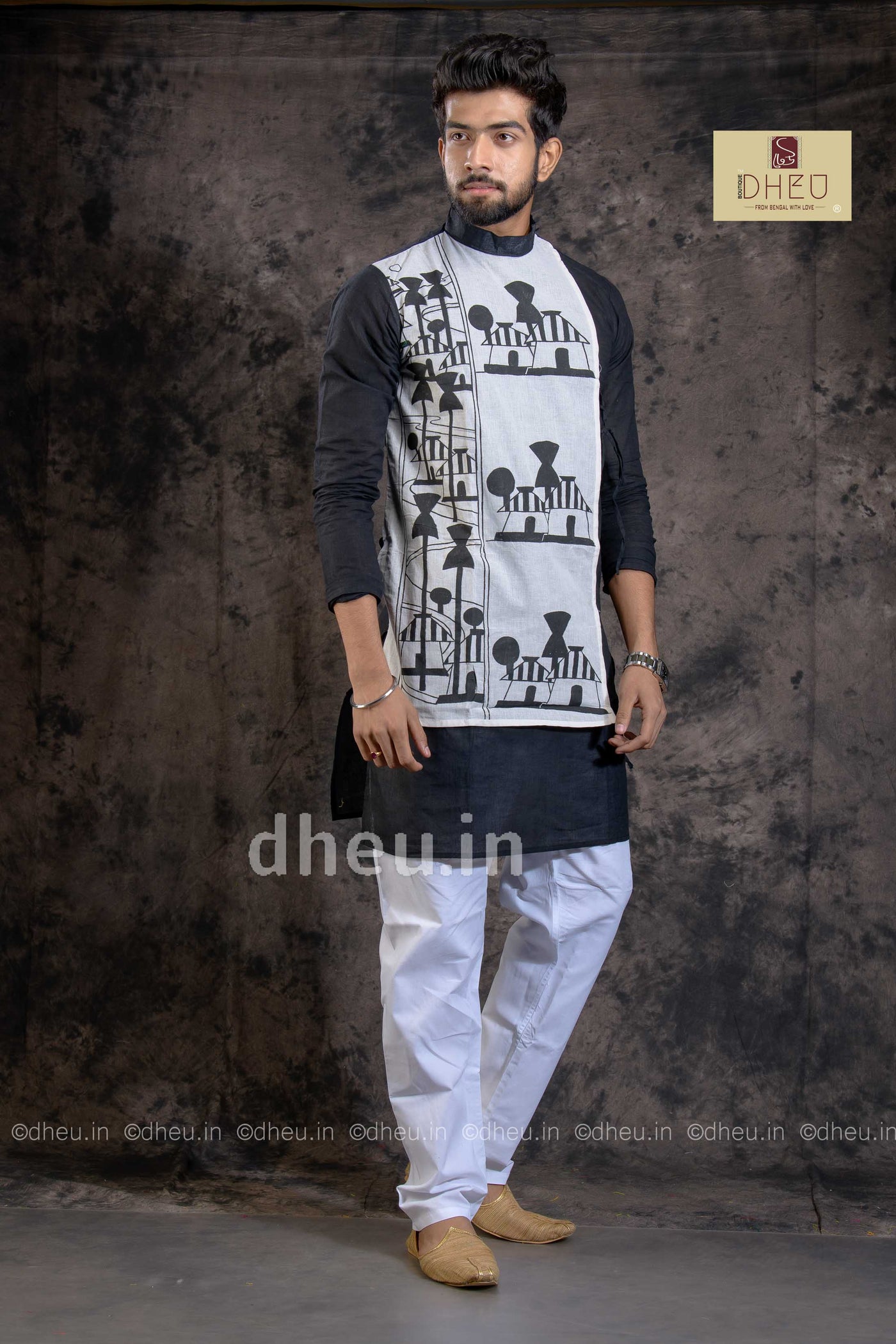 Amader Choto Gram- Designer Handloom Cotton Black kurta