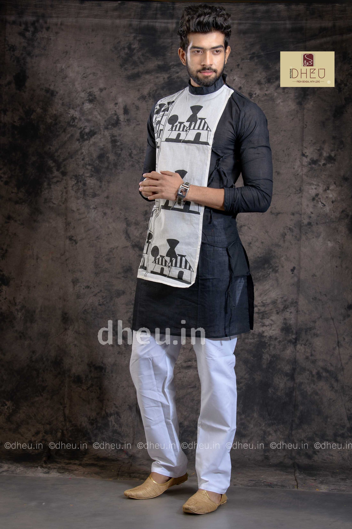 Amader Choto Gram- Designer Handloom Cotton Black kurta