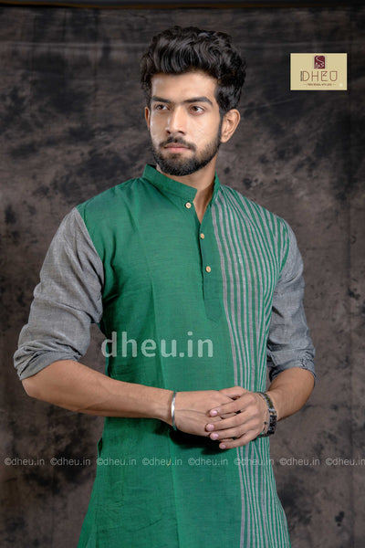 Gamble Green - Handloom Pure Cotton Saree-Kurta Couple Set - Boutique Dheu