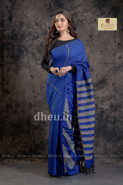 Bliussful Blue-Handloom Pure Cotton Saree-Kurta Couple Set - Boutique Dheu