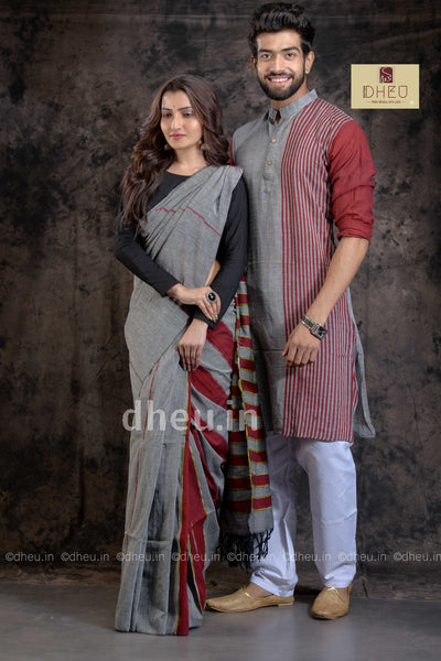 Handloom Pure Cotton Saree-Kurta Couple Set - Boutique Dheu