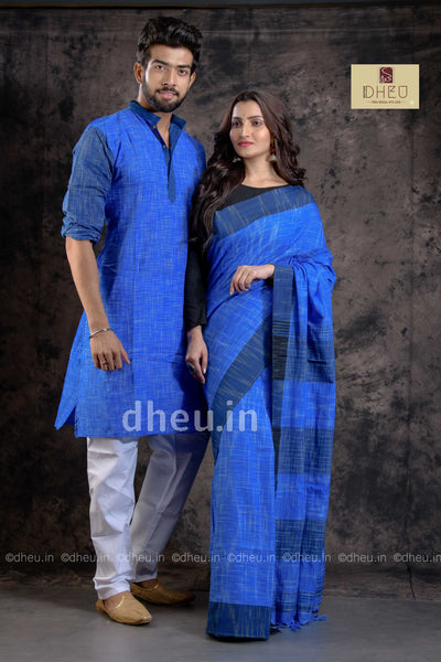 Handloom Pure Cotton Jharna-Khadi Saree-Kurta Couple Set - Boutique Dheu